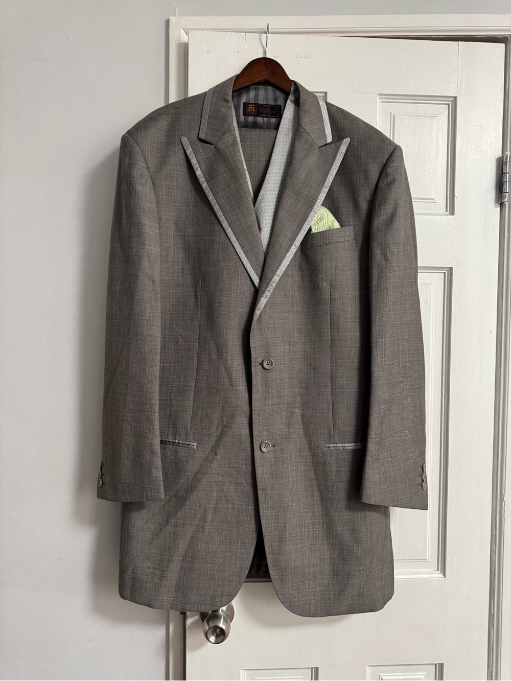 Pallini 3 Piece Gray Suit Mens 40L 36L Vest Contrast Trim Formal Wedding